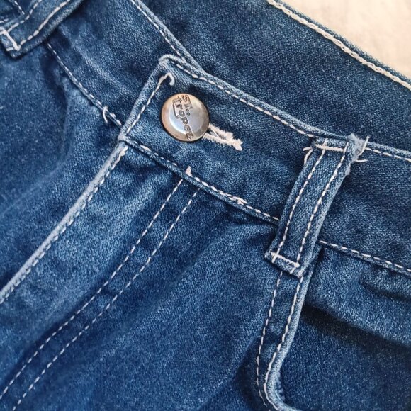 Vintage Girls Jeans 10 24x20 1980's Embroidered Disco Pockets Distress Repair - Picture 4 of 8